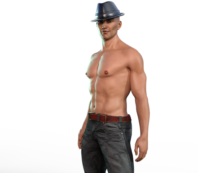 3D model, muž v klobúku, erotika